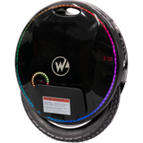 black begode nikola ar+ electric unicycle with rainbow rim closeup shot